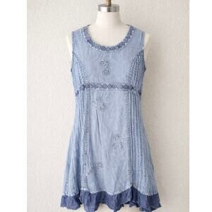 C’line Y2K Boho Embroidered Denim Tunic Mini Dress Fairycore Cottagecore XL